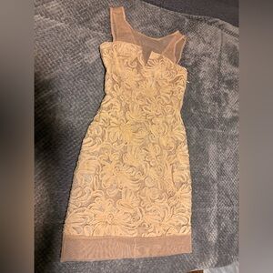 BCBGMaxAzria Floral Lace Dress in Tan